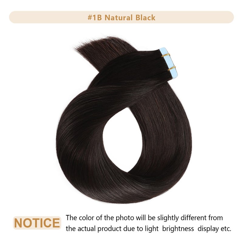 YILITE Tape in Hair Extensions Off Black Color Tape in Human Hair Extensions 18 inches Silky Straight Seamless Skin Weft Real Human Hair 50g 20pcs - Image 2