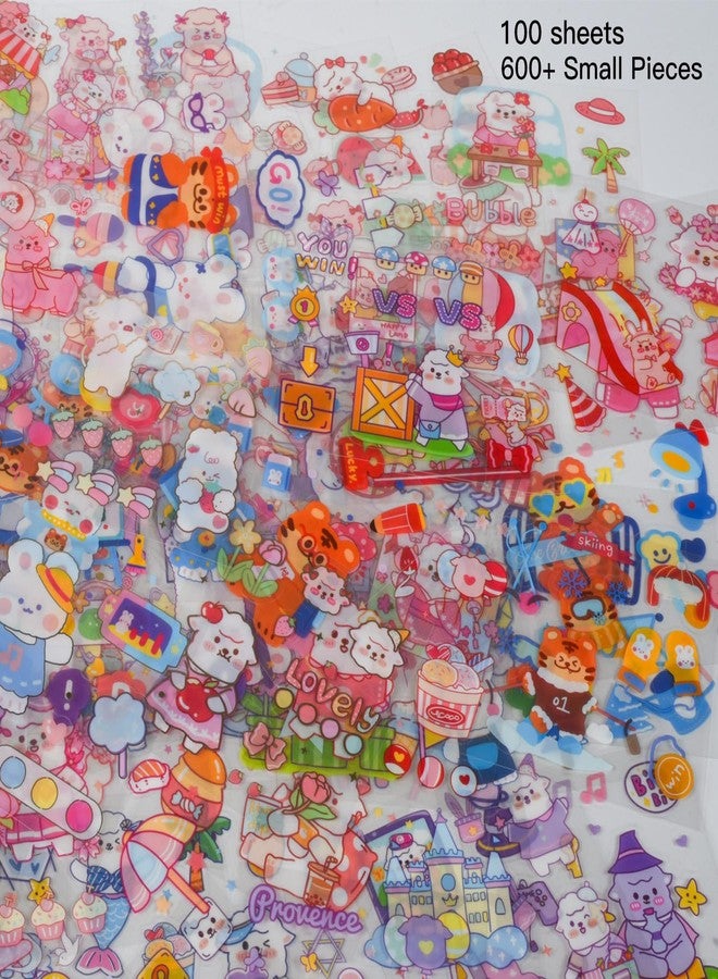 SKIONCE Cute Animal Stickers Set (100 Sheets) -Kawaii Clear PET Transparent Cartoon Decorative Scrapbooking Supplies for Bullet Journaling,Diary,DIY Arts Crafts,Album,Planner,Junk Journals,Calendars Notebook - Image 2