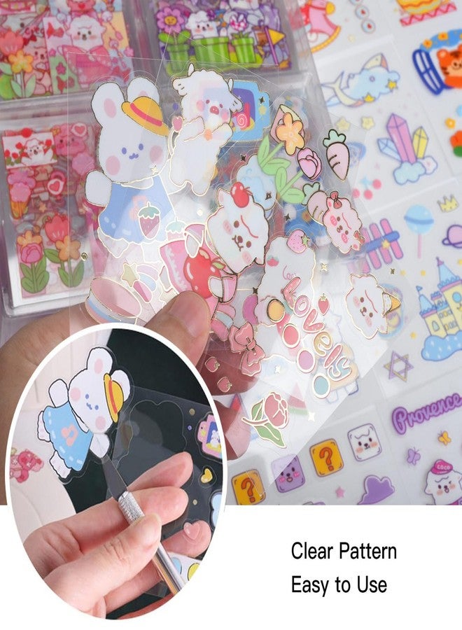SKIONCE Cute Animal Stickers Set (100 Sheets) -Kawaii Clear PET Transparent Cartoon Decorative Scrapbooking Supplies for Bullet Journaling,Diary,DIY Arts Crafts,Album,Planner,Junk Journals,Calendars Notebook - Image 5