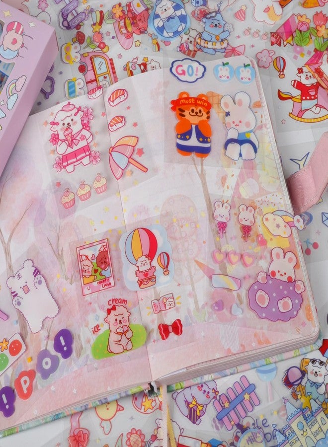 SKIONCE Cute Animal Stickers Set (100 Sheets) -Kawaii Clear PET Transparent Cartoon Decorative Scrapbooking Supplies for Bullet Journaling,Diary,DIY Arts Crafts,Album,Planner,Junk Journals,Calendars Notebook - Image 3