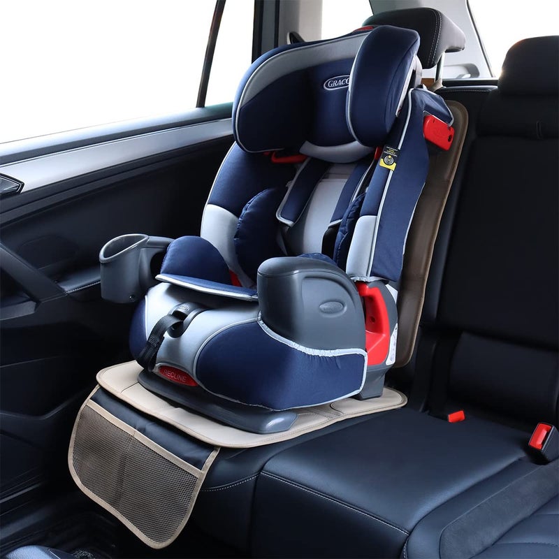 pefirst Car Seat Protector, Extra Thick Car Seat Covers Non-Slip Waterproof Mat Pad Leaving No Imprints Marks for Child Baby Pet Truck SUV Automobile (Beige-A) - Image 5