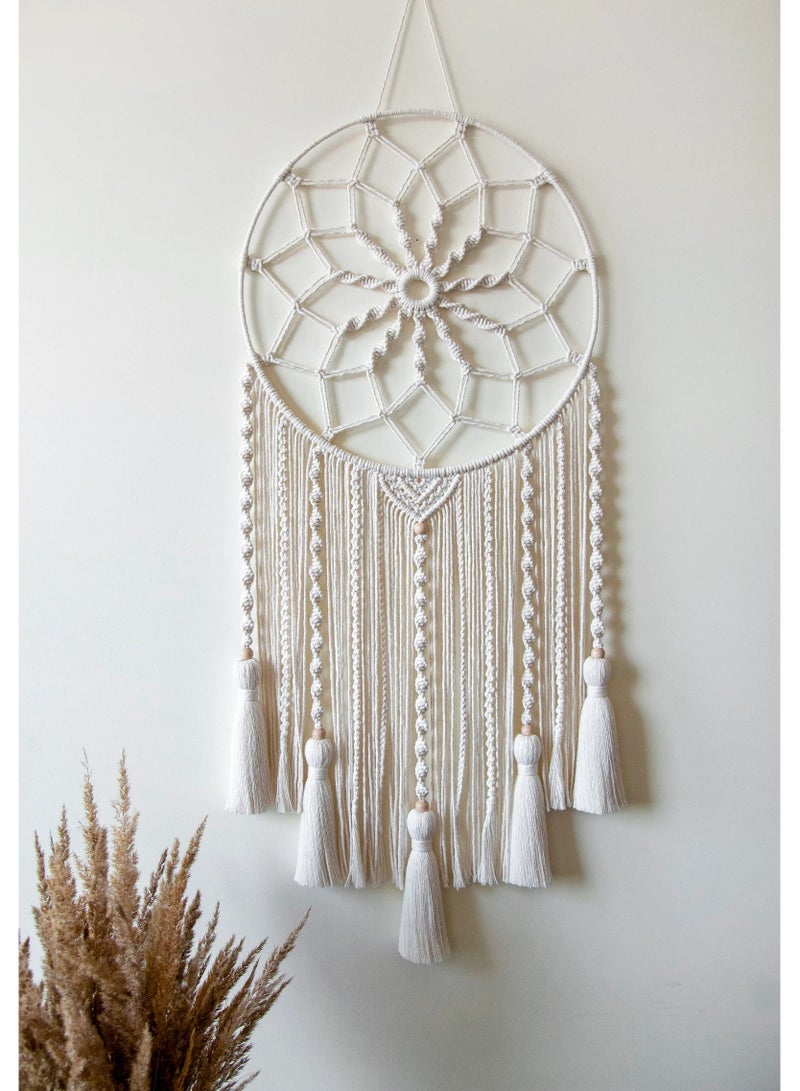 HMK CRAFTS Dream Catchers - macrame wall hanging, handcrafted from soft white cotton cords. - Image 1