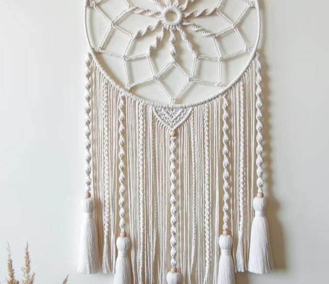 HMK CRAFTS Dream Catchers - macrame wall hanging, handcrafted from soft white cotton cords. - Image 3