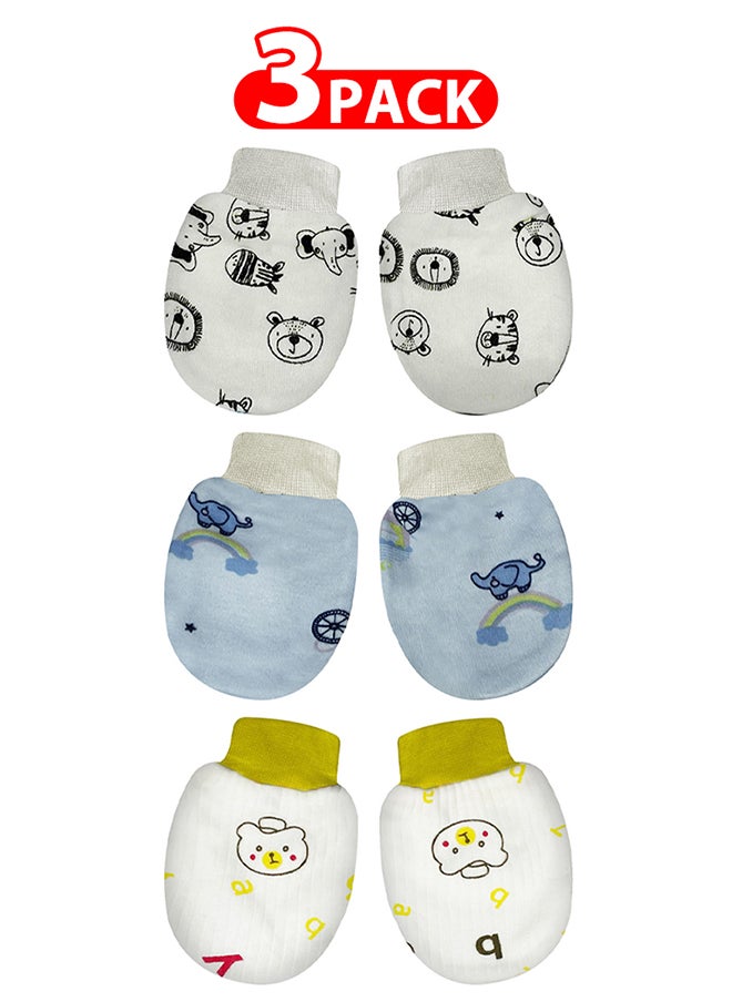 MARGOUN 3 Packs Newborn Baby Mittens Anti Scratch Baby Mittens No Scratch Mittens Baby Gloves for 0-6 Months Boys Girls Multicolour  - Image 1