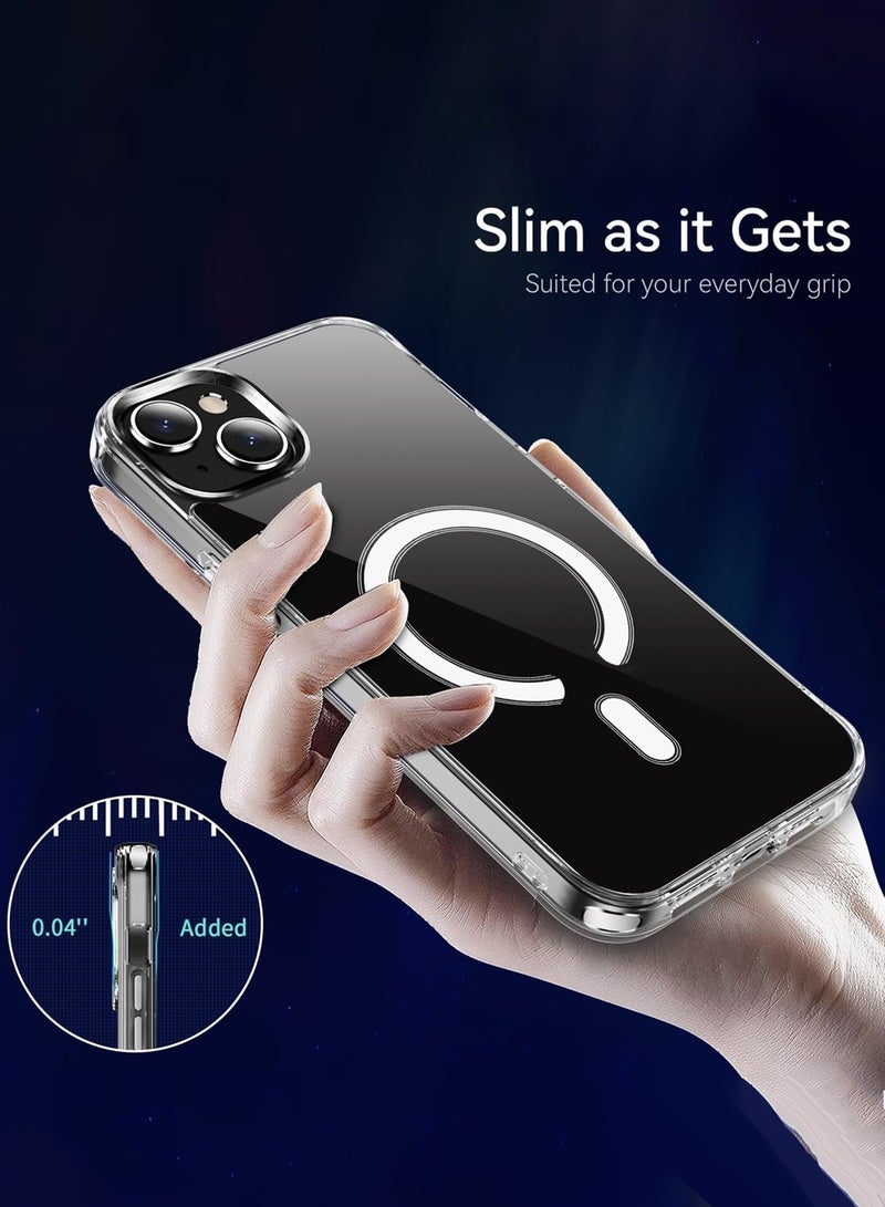 دبليو تيك حزمة حماية 3 في 1 لهاتف آيفون 14 بلس 5G 2022 من أبل، غطاء شفاف مقاوم للصدمات مع ماجسيف، واقي شاشة زجاجي E2E وحامي عدسة الكاميرا بحماية 360، سهل التركيب - شفاف/أسود - Image 3