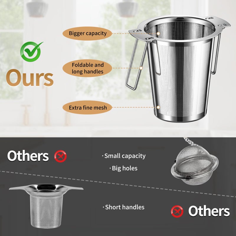 BOMANSI BOMS 2Pack Long-Handled Tea Strainer, BOMANSI BOMS Stainless Steel Tea Infuser Basket Sitting in Mugs, Tea Infusers for Loose Tea, Fine Mesh Tea Diffuser Tea Strainers Filters, Tea Steeper for Leaf - Image 2
