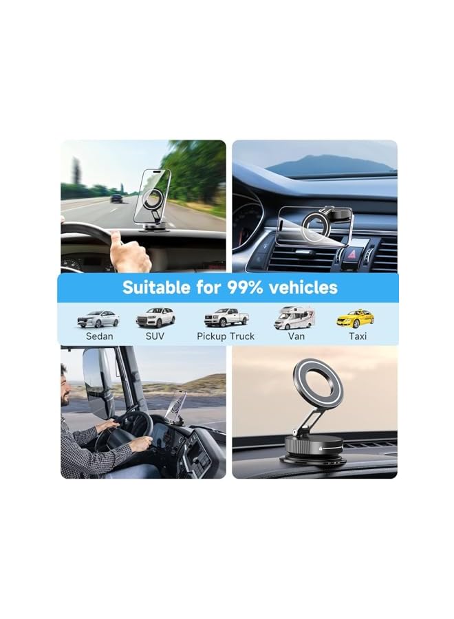 S-TOP Magnetic Phone Holder, 360° Rotating Foldable Suction Cup Mount, Mechanical Alloy Car Phone Stand with Strong Magnet and Magnetic Ring for iPhone and Android, Compact Travel Design - Image 4