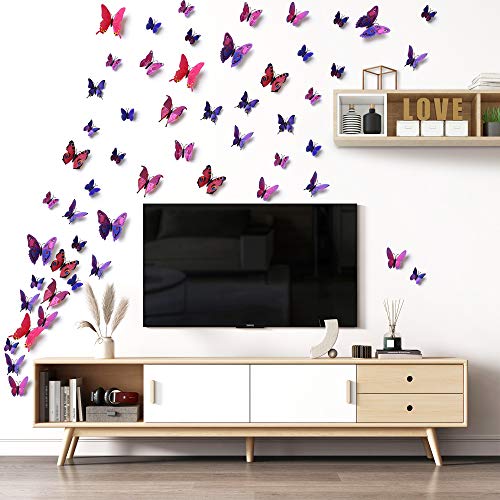 LiveGallery 72 PCS Purple Removable 3D DIY Beautiful Butterfly Wall Decals Colorful Butterflies Art Decor Wall Stickers Murals for Kids Baby Boy Girls Bedroom Classroom Offices TV Background - Image 5