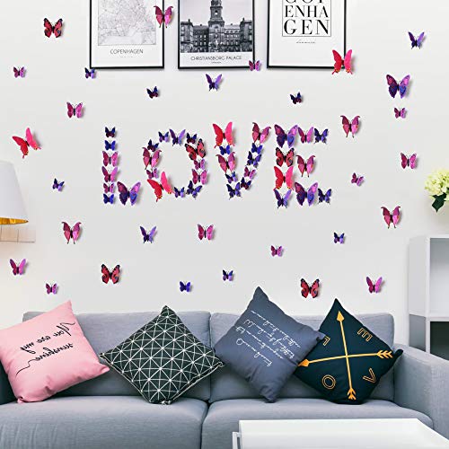 LiveGallery 72 PCS Purple Removable 3D DIY Beautiful Butterfly Wall Decals Colorful Butterflies Art Decor Wall Stickers Murals for Kids Baby Boy Girls Bedroom Classroom Offices TV Background - Image 4