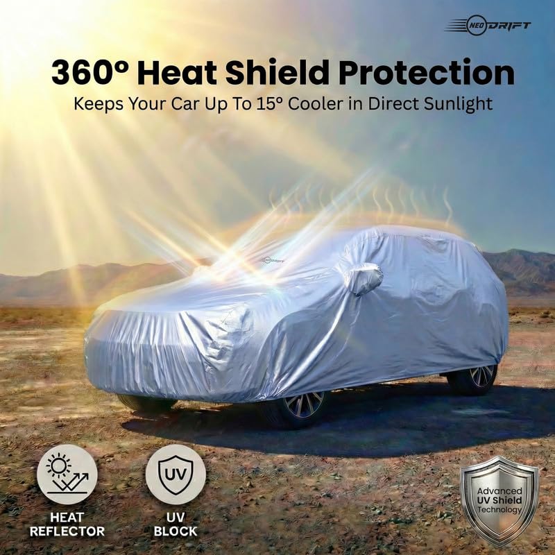 NEODRIFT 'SilverTech' Car Cover for Tata Punch (100% Water-Resistant, All Weather Protection, Tailored Fit, Precision-Fit & Breathable Fabric) (Colour: Silver) (Model: 2021-2026) - Image 4