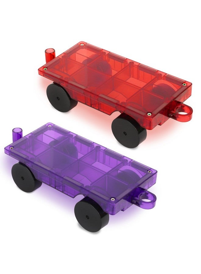 Playmags 2 Piece Car Set: with Stronger Magnets, STEM Toys for Kids, Use with All Magnetic Tiles and Blocks Sturdy, Super Durable with Vivid Clear Color Tiles. (Colors May Vary) - Image 1