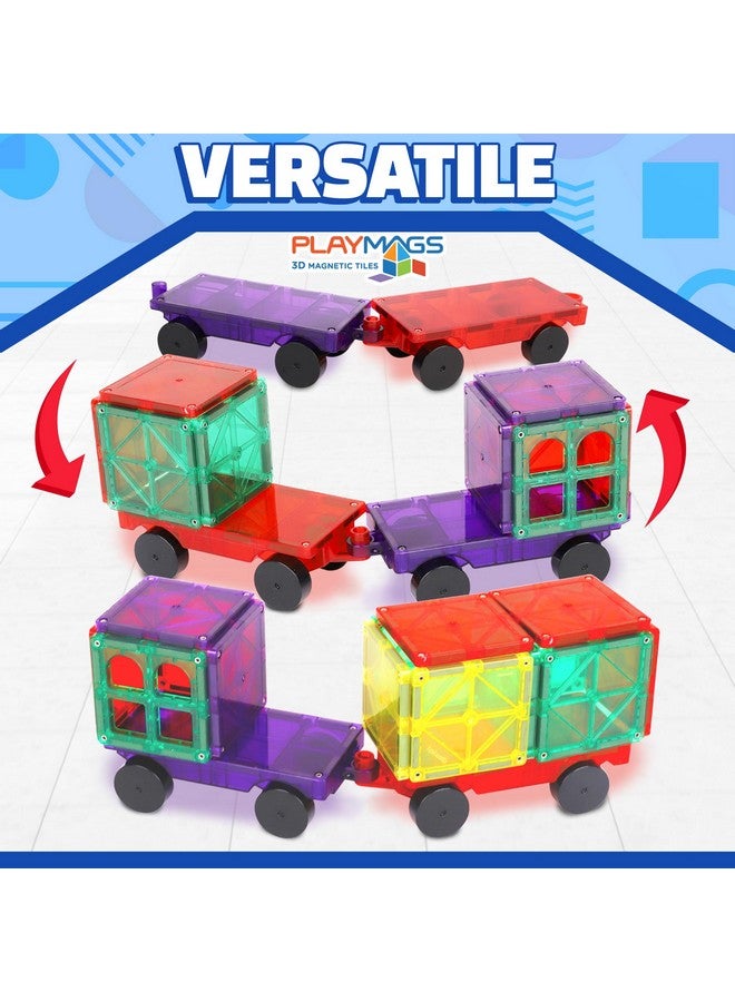 Playmags 2 Piece Car Set: with Stronger Magnets, STEM Toys for Kids, Use with All Magnetic Tiles and Blocks Sturdy, Super Durable with Vivid Clear Color Tiles. (Colors May Vary) - Image 4