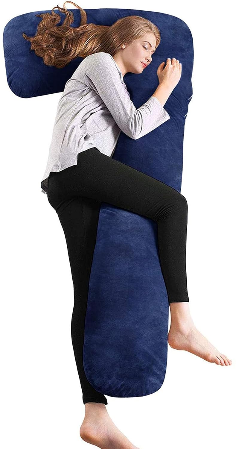 Texlux Full Body Pregnancy Pillow L Shaped Maternity Pillow for Pregnant Women and Back Pain Great for AnyoneDark Blue - Image 1