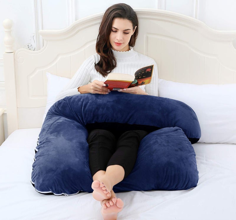 Texlux Full Body Pregnancy Pillow L Shaped Maternity Pillow for Pregnant Women and Back Pain Great for AnyoneDark Blue - Image 4