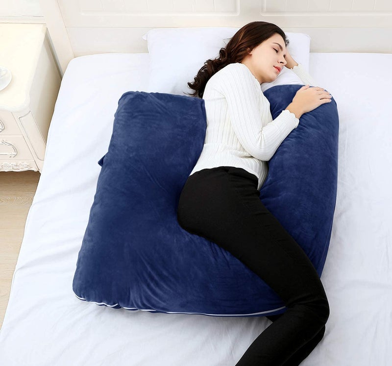 Texlux Full Body Pregnancy Pillow L Shaped Maternity Pillow for Pregnant Women and Back Pain Great for AnyoneDark Blue - Image 3
