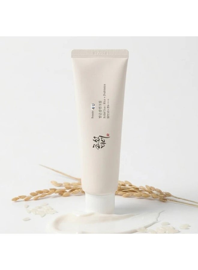 Beauty 4 U Relief Sunscreen SPF50+ PA++++ with Rice & Probiotics 50ml - Hydrating & Moisturizing Korean Sun Care - Image 1