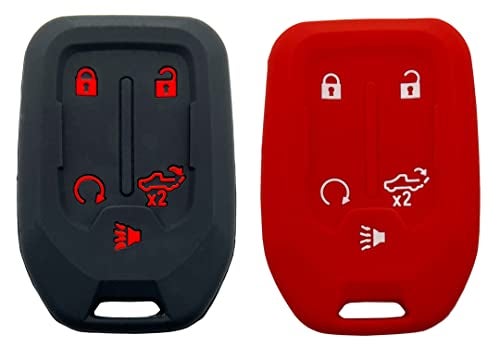 Arruweer Smart Key Fob Cover Case Fit for 2019 2020 2021 2022 Chevrolet Chevy Silverado and GMC Sierra 1500 2500HD 3500HD Accessories Keyless Entry Remote Control Car Key Fob Protector Black with red Red - Image 1