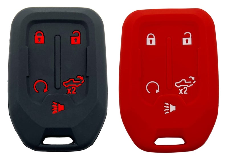 Arruweer Smart Key Fob Cover Case Fit for 2019 2020 2021 2022 Chevrolet Chevy Silverado and GMC Sierra 1500 2500HD 3500HD Accessories Keyless Entry Remote Control Car Key Fob Protector Black with red Red - Image 3