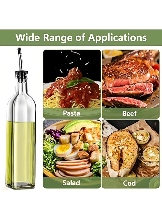 LAMAY Olive Oil Dispenser Bottle, 2 Pcs Green Glass Vinegar Dispenser Set with 2 Stainless Steel Pourers, 4 Labels,1 Brush and 1 Funnel Oil Bottles for Kitchen (500ml) - Image 5