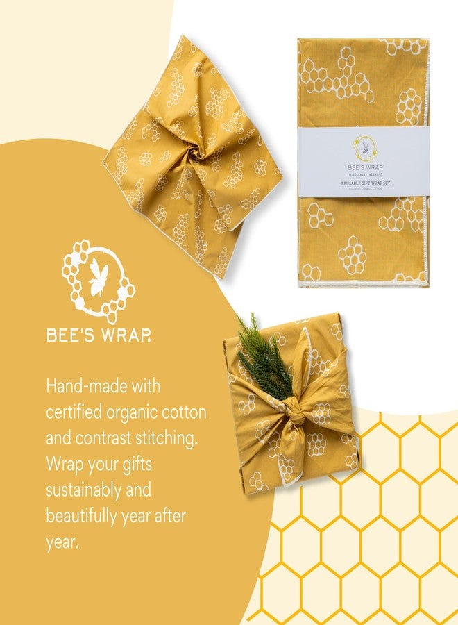 Bee's Wrap Furoshiki Reusable Cotton Fabric Wrapping Paper - Mustard Honeycomb Pack of 4 Gift Wraps - Reusable Wrapping Paper & Gift Wrap - Image 5