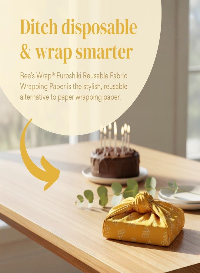 Bee's Wrap Furoshiki Reusable Cotton Fabric Wrapping Paper - Mustard Honeycomb Pack of 4 Gift Wraps - Reusable Wrapping Paper & Gift Wrap - Image 2