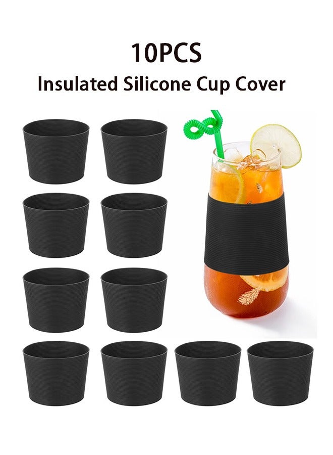 GMORO 10PCS Insulated Silicone Cup Cover,Reusable Glass Bottle Mug Cup Sleeve,Glass Bottle Mug Cup Sleeve Protector Cover Anti Scald Cover Sleeve,for Travel Tea Shop,Coffee Shop,Family Picnic  - Image 1