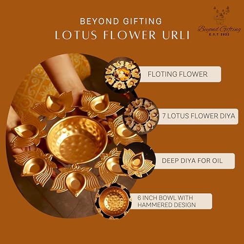 Beyond Gifting Lotus Shape Diya Flower Urli Handcrafted Bowl for Floating Flowers & Tea Light Candles Home Living Room Office & Table Decor Diwali Decoration - Image 4