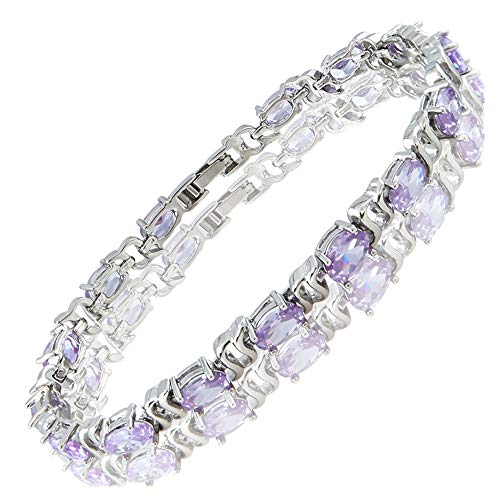 RIZILIA Tennis Bracelet & Oval Cut CZ [Simulated Tanzanite] in White Gold Plated, 7" - Image 1