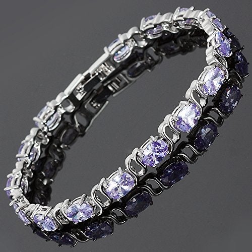 RIZILIA Tennis Bracelet & Oval Cut CZ [Simulated Tanzanite] in White Gold Plated, 7" - Image 4