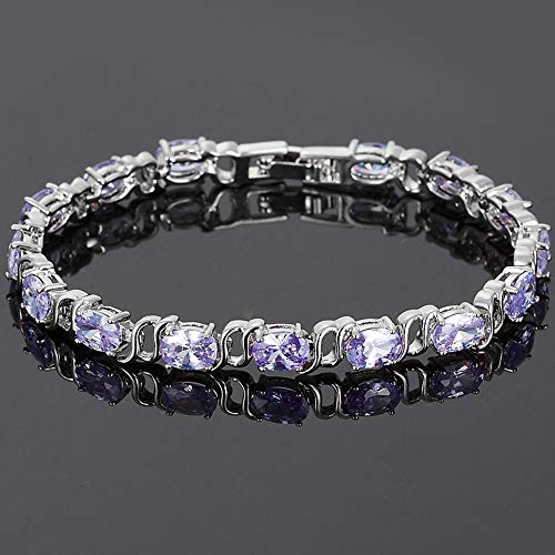 RIZILIA Tennis Bracelet & Oval Cut CZ [Simulated Tanzanite] in White Gold Plated, 7" - Image 3