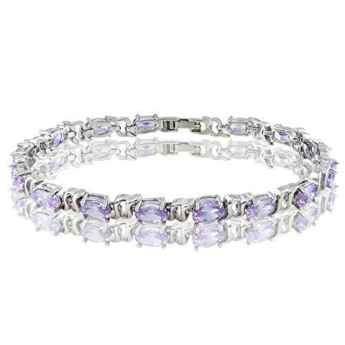 RIZILIA Tennis Bracelet & Oval Cut CZ [Simulated Tanzanite] in White Gold Plated, 7" - Image 2