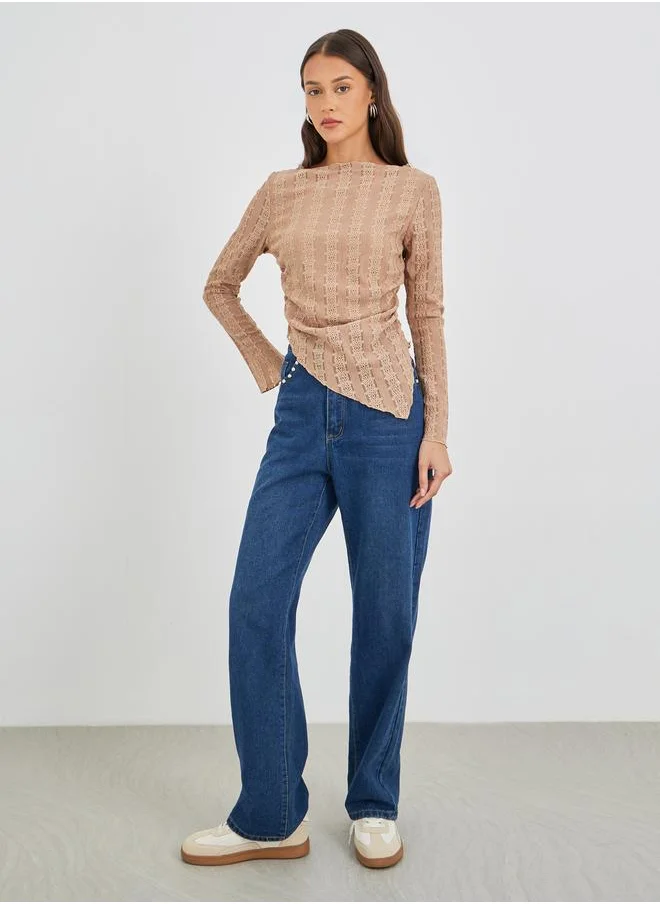 ستايلي Styli Long Sleeve Asymmetrical Hem Knit Top