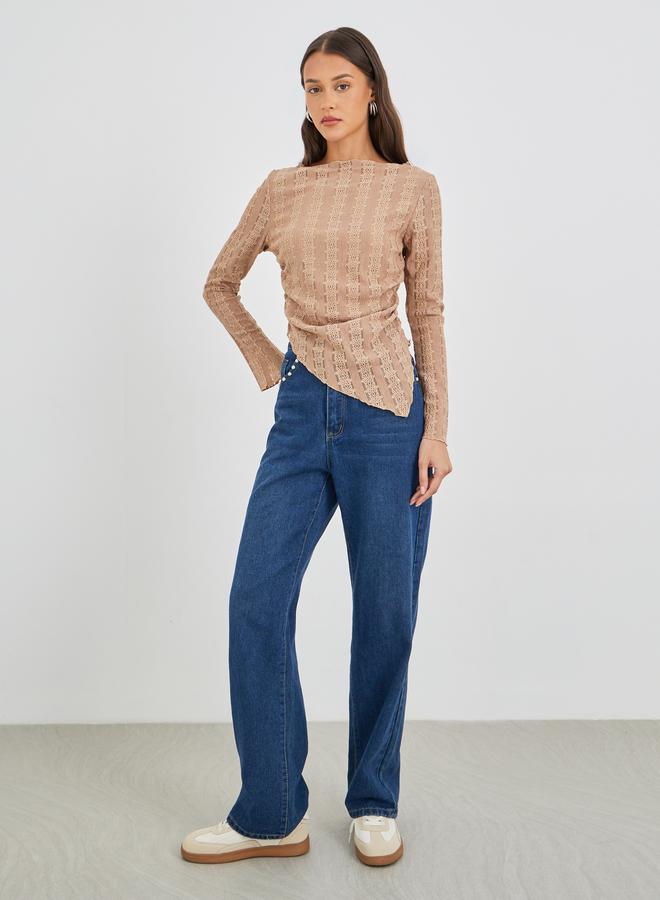 Styli Long Sleeve Asymmetrical Hem Knit Top - Image 2