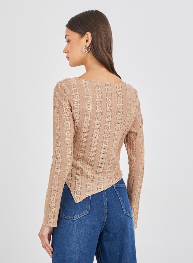 Styli Long Sleeve Asymmetrical Hem Knit Top - Image 5