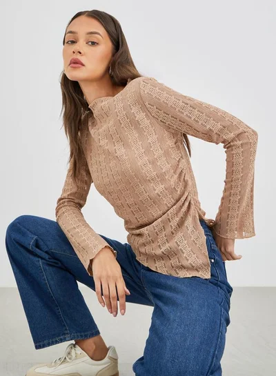 Styli Long Sleeve Asymmetrical Hem Knit Top