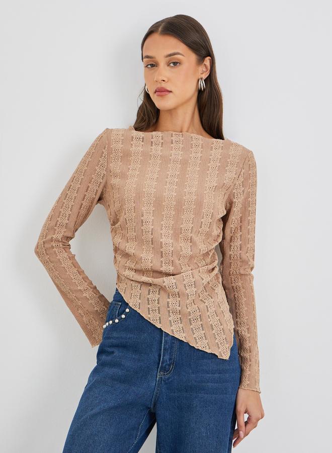 Styli Long Sleeve Asymmetrical Hem Knit Top - Image 3
