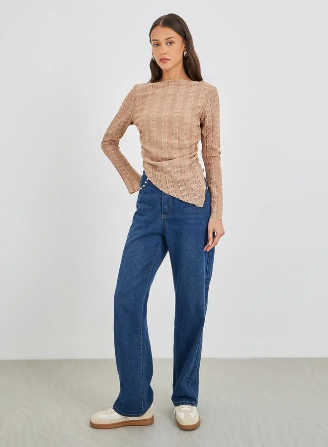 Styli Long Sleeve Asymmetrical Hem Knit Top