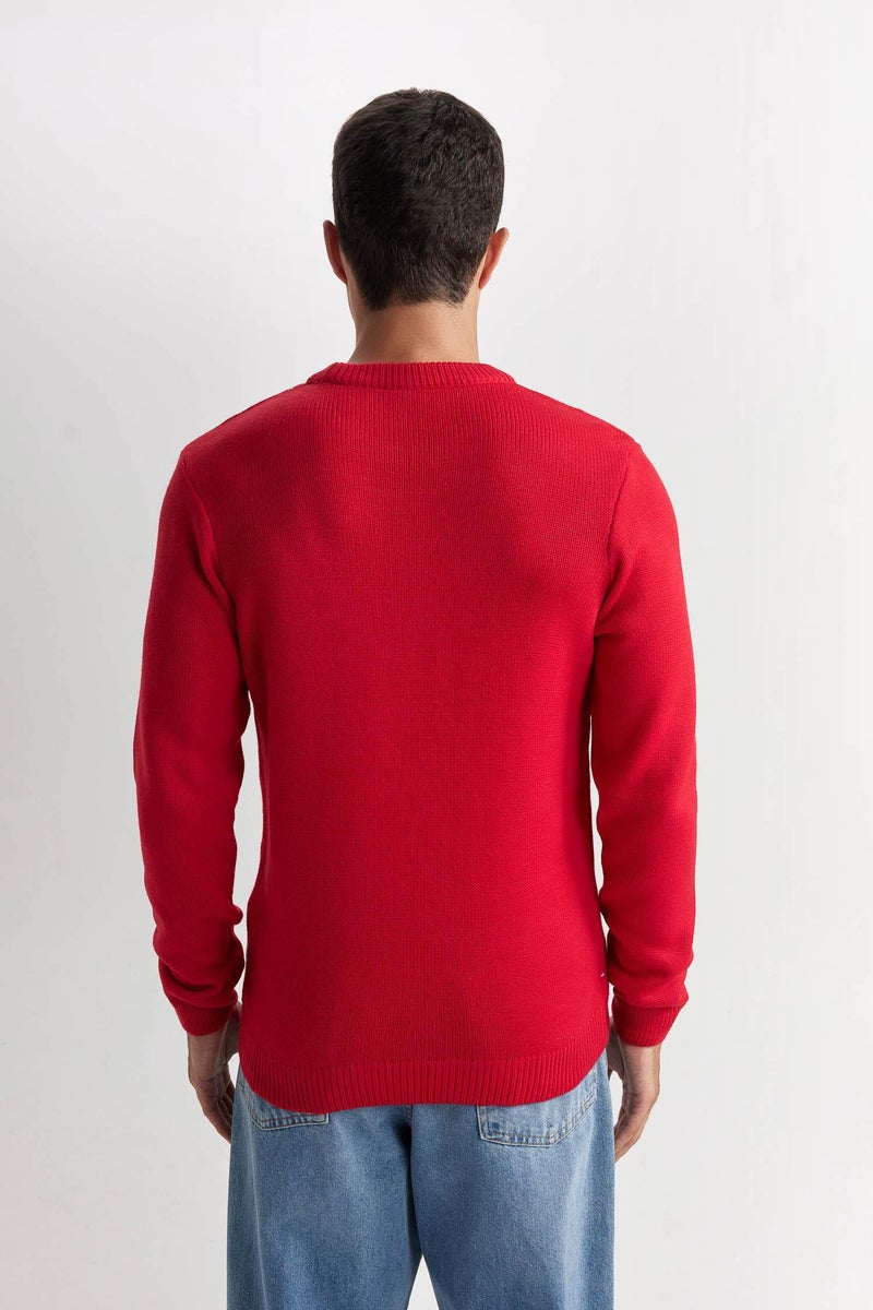 DeFacto Man Red Standard Fit Crew Neck New Year Themed Knitwear Pullover  - Image 4