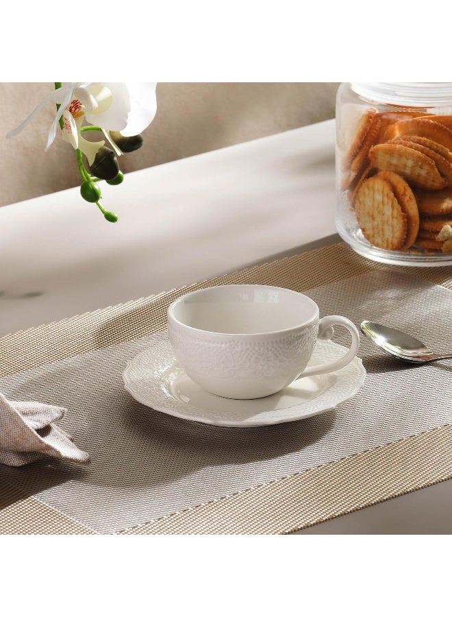 Pan Home طقم فناجين قهوة وصحن من البورسلين - أبيض - Image 1