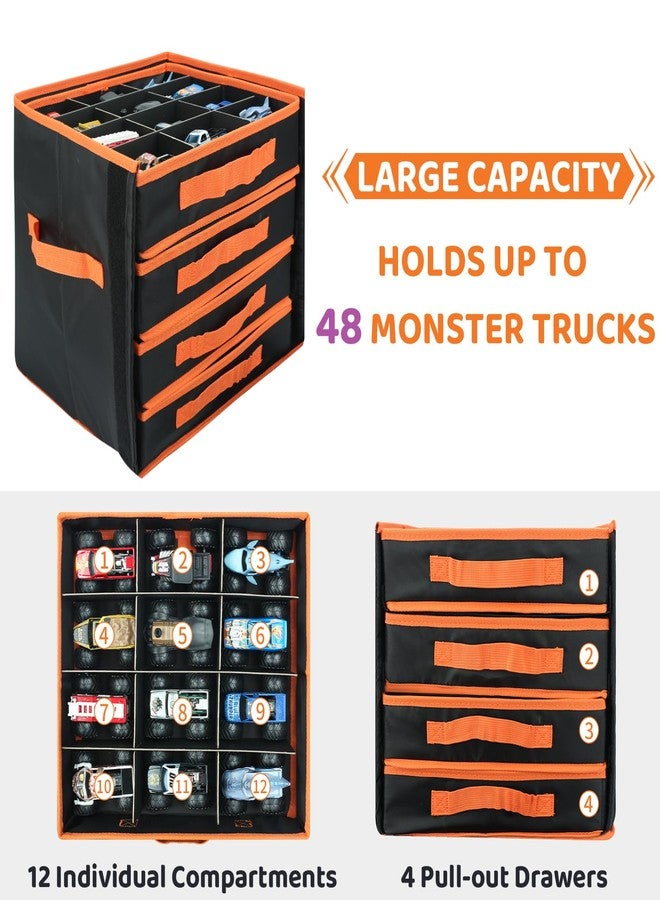 KISLANE Monster Truck Storage Organizer, 4-Layer Trucks Storage Box with 48 Compartments,Fits 1:64 Monster Trucks, Toy Trucks & More - Foldable Toy Organizer with Drawers (Black) - Image 5