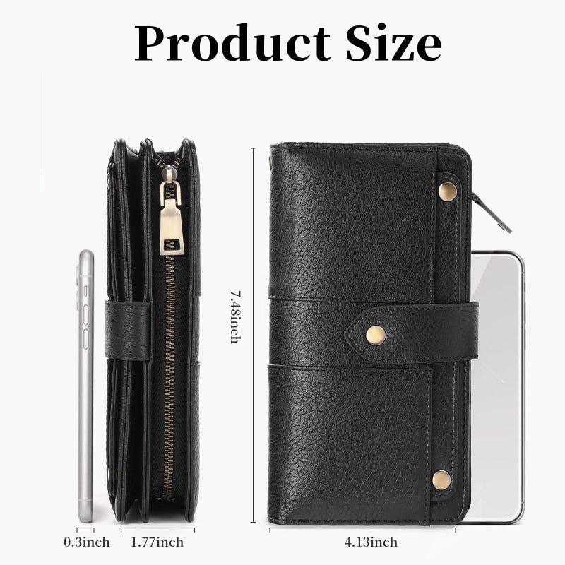 FALAN MULE Womens Leather Wallet Large Capacity Bifold RFID Blocking Card Holder with Zipper Coin Pocket - Image 4