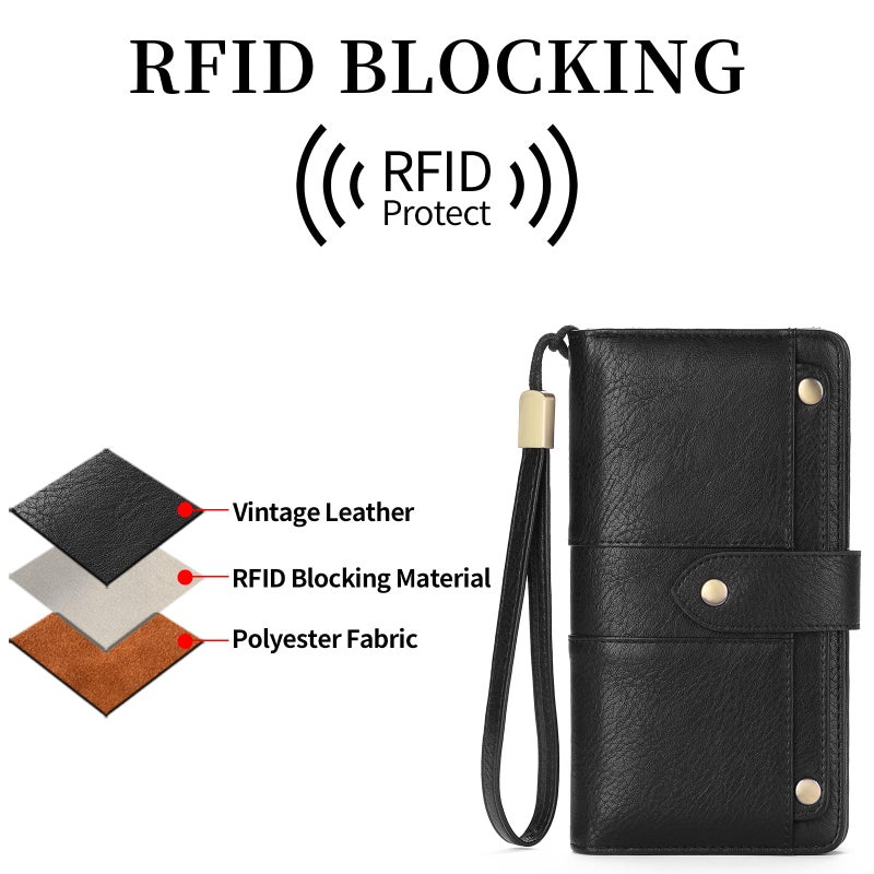 FALAN MULE Womens Leather Wallet Large Capacity Bifold RFID Blocking Card Holder with Zipper Coin Pocket - Image 5