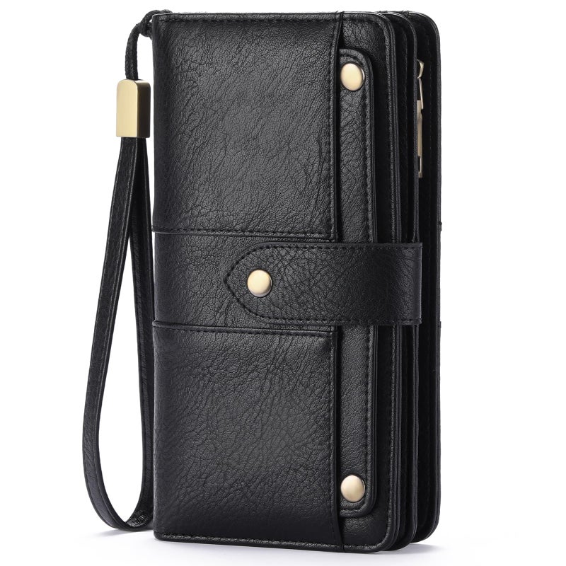 FALAN MULE Womens Leather Wallet Large Capacity Bifold RFID Blocking Card Holder with Zipper Coin Pocket - Image 1