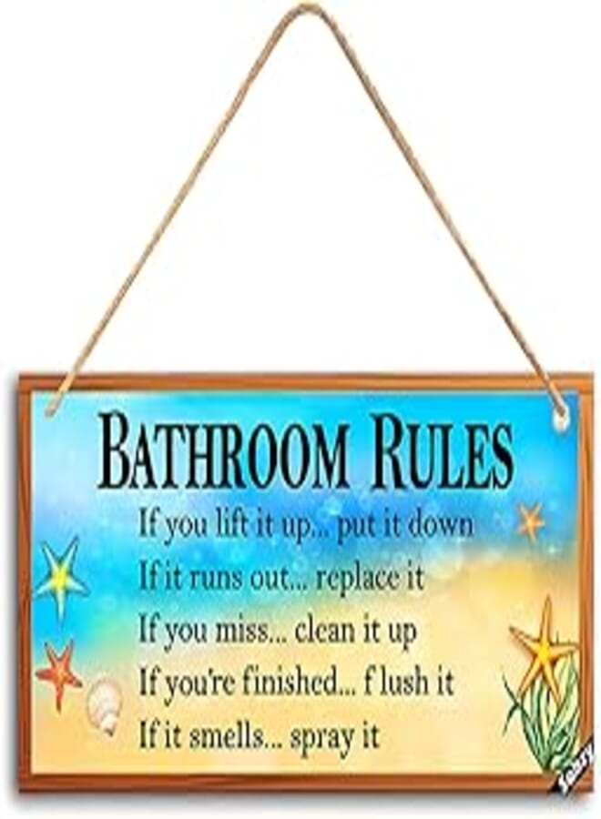 Generic Beach Bathroom Decor, Starfish Bathroom Rules Wall Decoration Hanging Sign,Bathroom Rules If It Smells Spray It Beach Sign Plaque, Seashell Bathroom Decor 