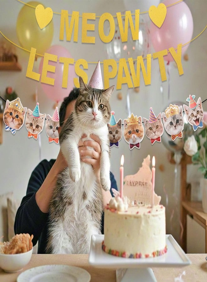 Vovii Meow Let's Pawty Banner and Cat-printed Banner for Cat-themed Birthday Party Decorations Backdrops Party Supplies - Image 4