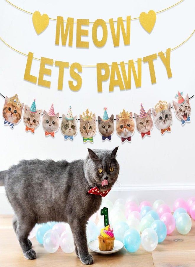 Vovii Meow Let's Pawty Banner and Cat-printed Banner for Cat-themed Birthday Party Decorations Backdrops Party Supplies - Image 5