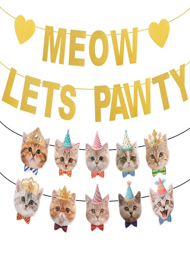 Vovii Meow Let's Pawty Banner and Cat-printed Banner for Cat-themed Birthday Party Decorations Backdrops Party Supplies - Image 1