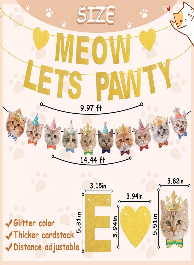 Vovii Meow Let's Pawty Banner and Cat-printed Banner for Cat-themed Birthday Party Decorations Backdrops Party Supplies - Image 2