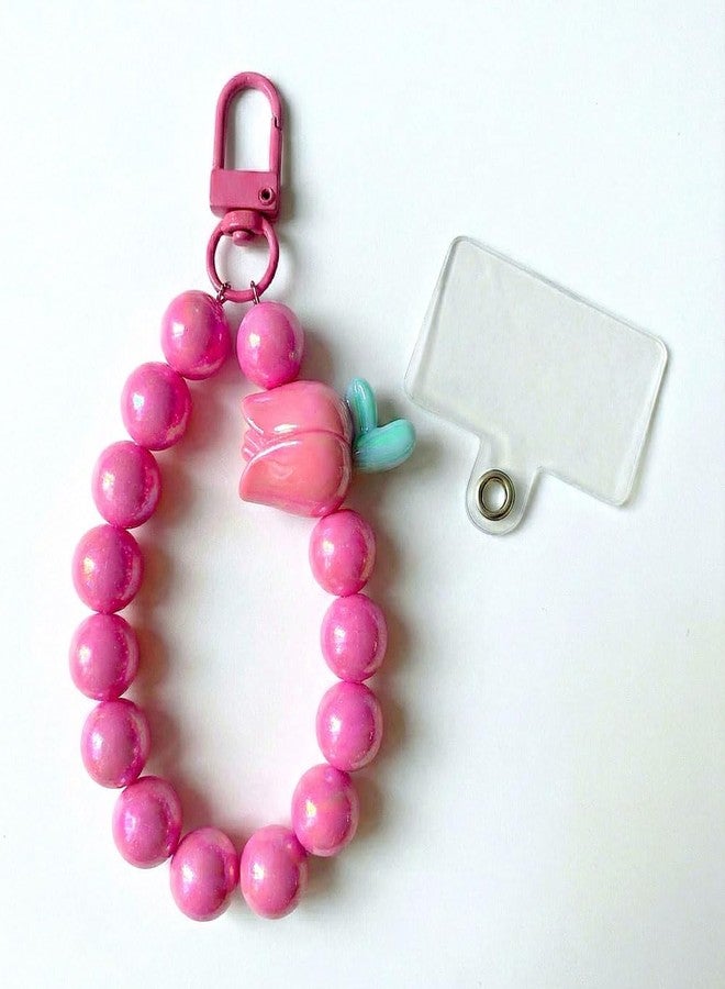 D Care World DCW Cute Beaded Straps, Kawaii Aesthetic Chain, Lanyard Wrist Strap Accessories for Hand Bags Key Phone charms Pendants Decor for Kids Girls| Design 8 (Pearl Rose Beads Design) (Pink) - Image 3