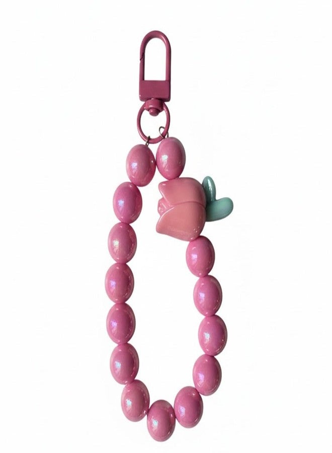 D Care World DCW Cute Beaded Straps, Kawaii Aesthetic Chain, Lanyard Wrist Strap Accessories for Hand Bags Key Phone charms Pendants Decor for Kids Girls| Design 8 (Pearl Rose Beads Design) (Pink) - Image 1